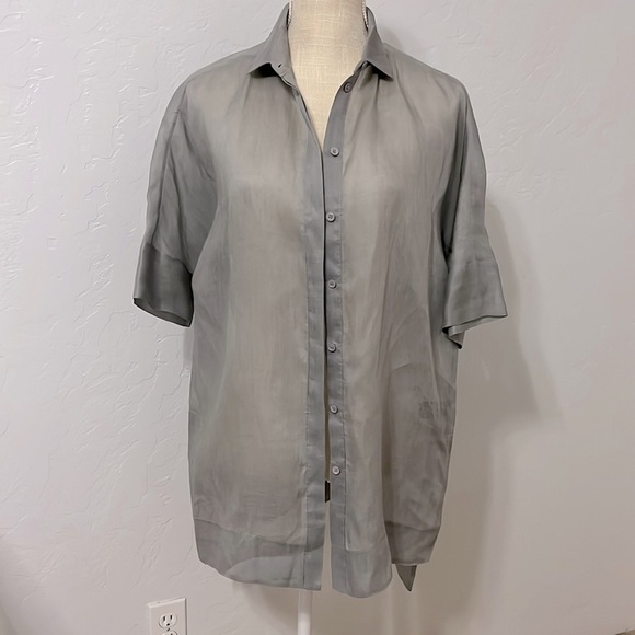 LAFAYETTE 148 New York Andra Semi Sheer Oversized Button Down Shirt- Size S - Picture 3 of 14